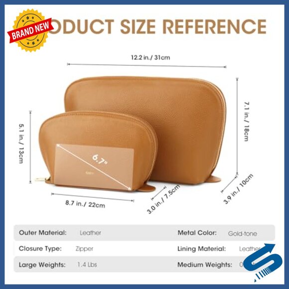 Leather Tote Bag with Cosmetic Organizer, Shoulder Handbag for Travel - Picture 5 of 7